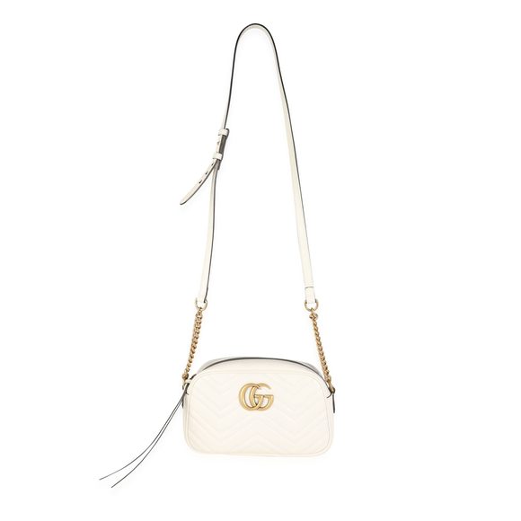 Gucci White Matelass√© Leather Small GG Marmont Shoulder Bag - Picture 4 of 9